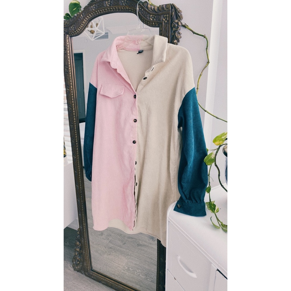 Shein oversized corduroy button down shirt dress